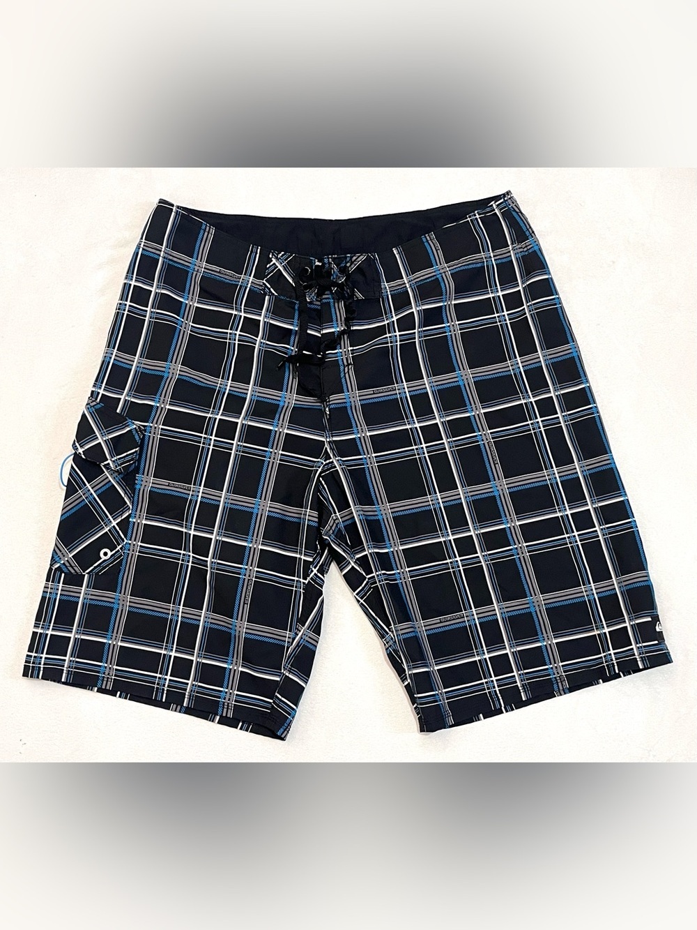 Quiksilver Men's Black & Blue Plaid Swim Trunks No Liner Classic Board Shorts
